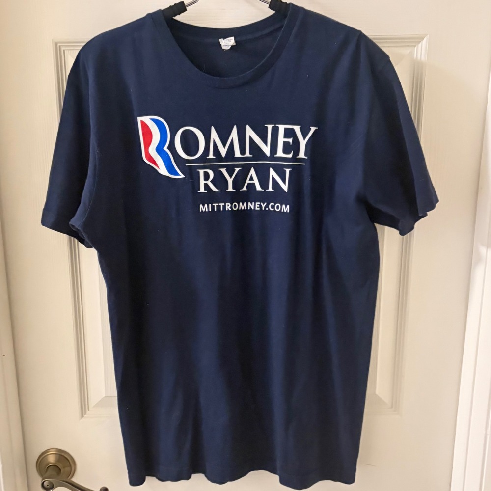 Romney Ryan 2012 Campaign T Shirt Large Navy Blue Made USA Cotton Political